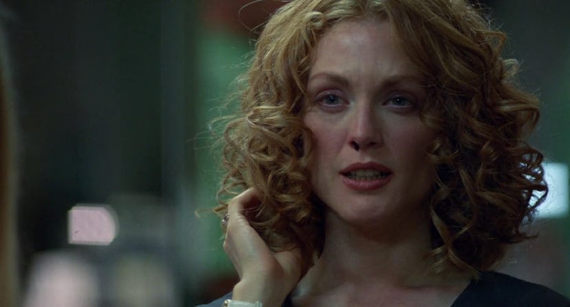 Julianne Moore with a perm and nose bleed.