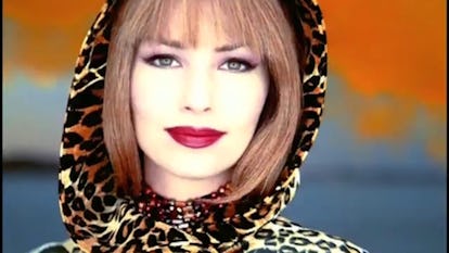 Shania Twain in a leopard hood.