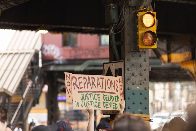 Protests for reparations and justice owed to Black Americans and demanding justice for Elijah McClai...