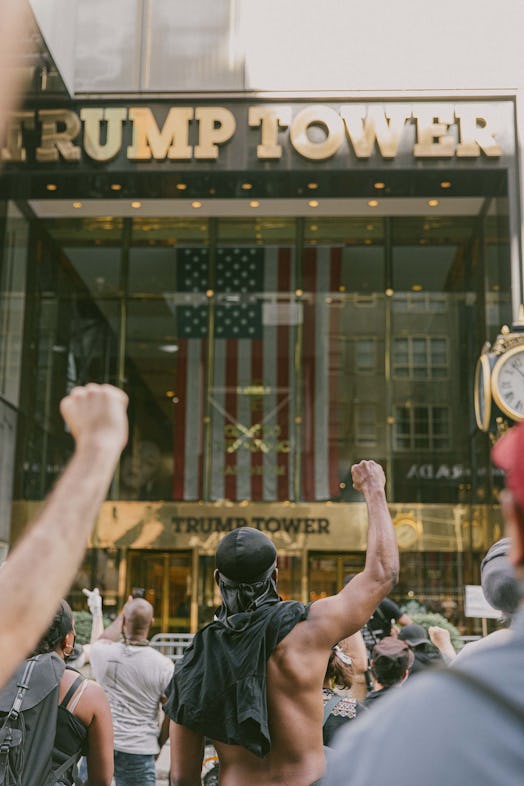 Protestors outside Trump Tower on May 30th, 2020.