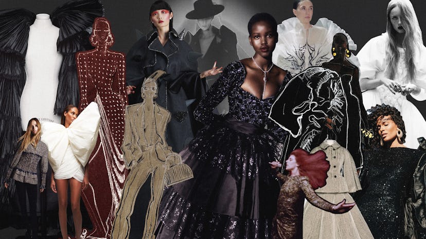 Collage of models posing in couture outfits