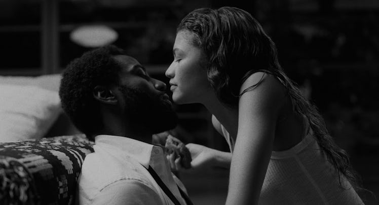 Zendaya and John David Washington kissing in a movie scene