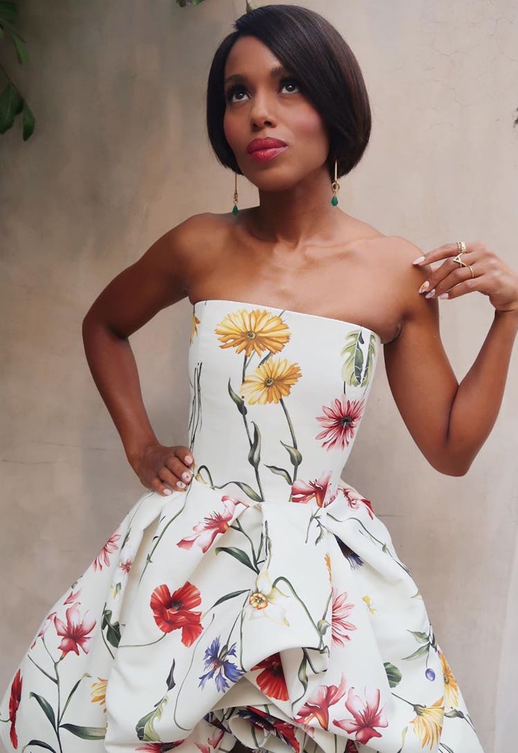 Kerry Washington in a white floral dress at the Emmy 2020