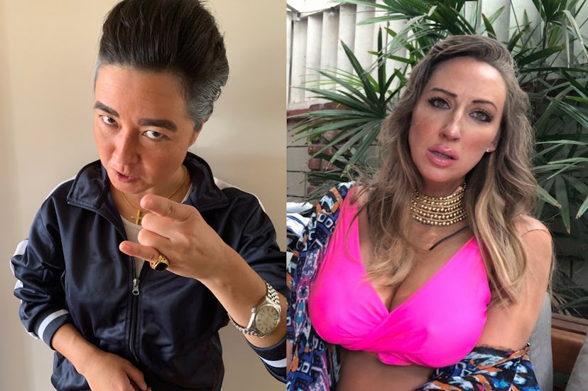 A two-part collage with portraits of PEN15 Creators Maya Erskine and Anna Konkle