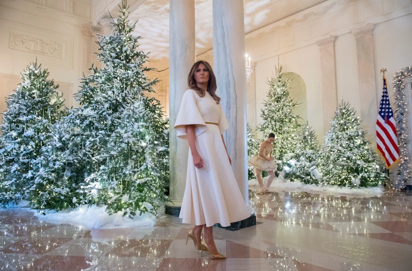 Melania Trump in the White House with Christmas trees