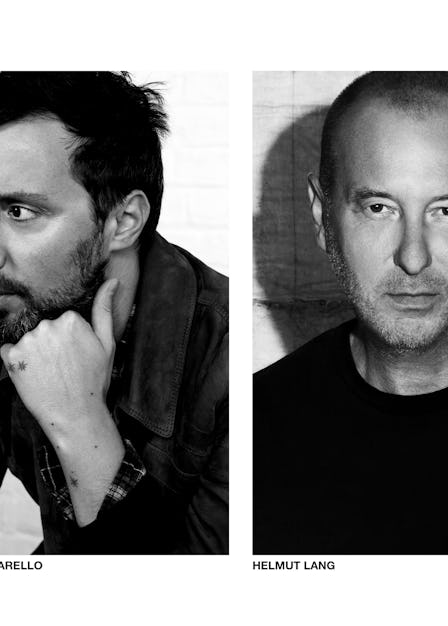 Collage of photos of Helmut Lang and Anthony Vaccarello 