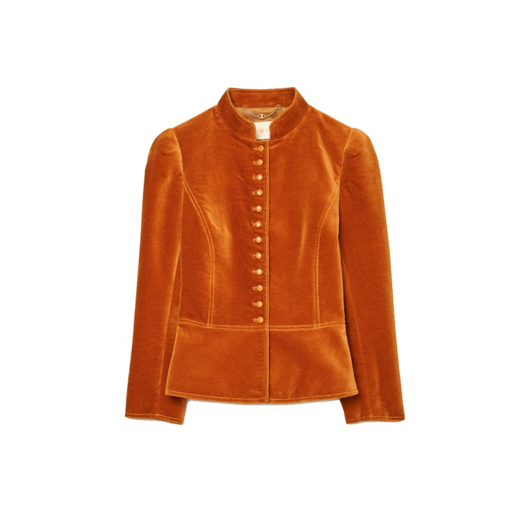 Tory Burch jacket in orange for in-between fall weather