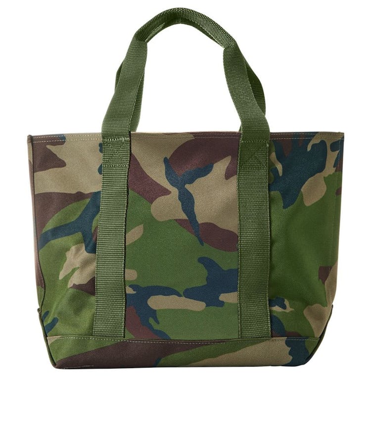 A camo print L.L. bean tote bag as one of the most stylish tote bags under $100