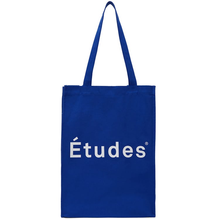 A blue-white Etudes tote bag as one of the most stylish tote bags under $100