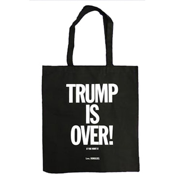 A black-white J. Morrison tote with 'Trump is over!' print as one of the most stylish tote bags unde...