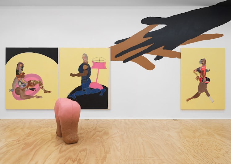 Installation view, Tschabalala Self: Cotton Mouth, Eva Presenhuber, New York, 2020.