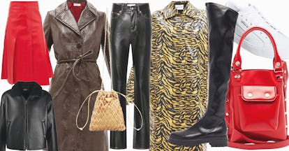 A collage with chic faux leather pieces for fall