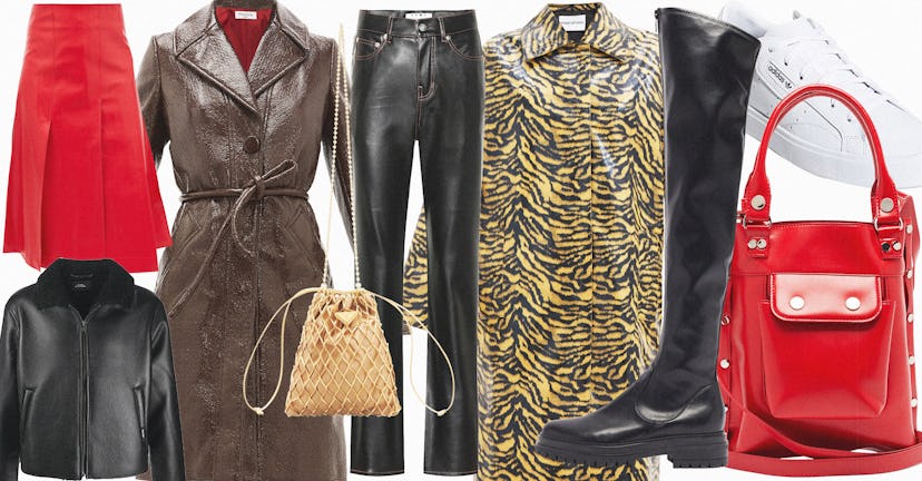 A collage with chic faux leather pieces for fall
