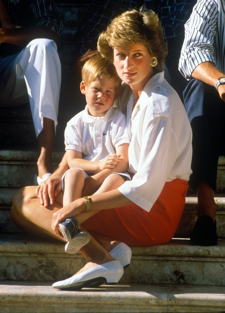 Prince Charles and Princess Diana on the steps of Marivent Palace