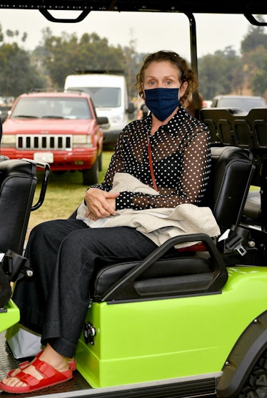 Frances McDormand on a tractor