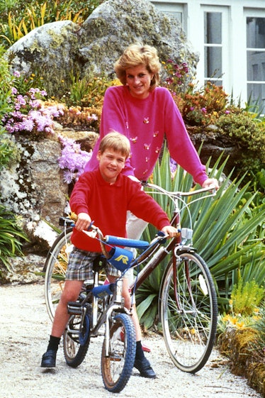 Prince William and Princess Diana on bikes