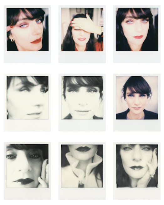 Collage of nine old portrait photos of a woman