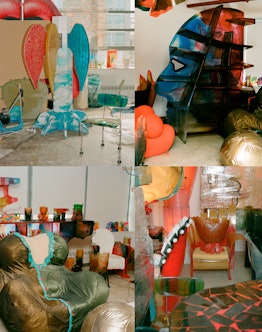 A collage with Gaetano Pesce's designs