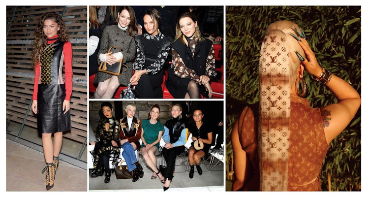 A four-part collage: Zendaya, Emma Stone, Alicia Vikander, Léa Seydoux and Cardi B's ponytail