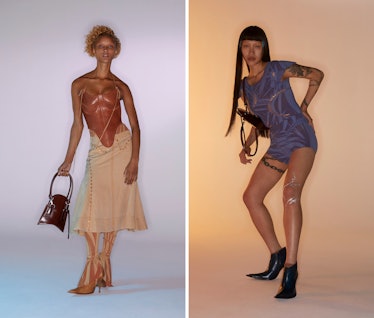 A collage with two models posing in pieces from Charlotte Knowles' new collection.
