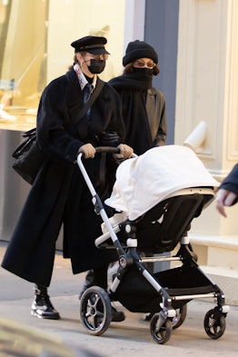 gigi and bella strolling with gigi's baby