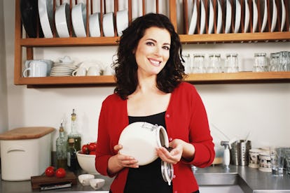 Nigella Lawson with a pot.