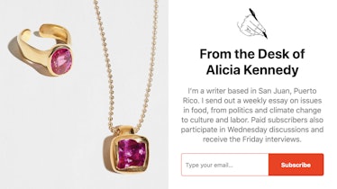 MARIDELIS: Hernán Herdez Ring And Necklace Next To The Alicia Kennedy Newsletter Subscription