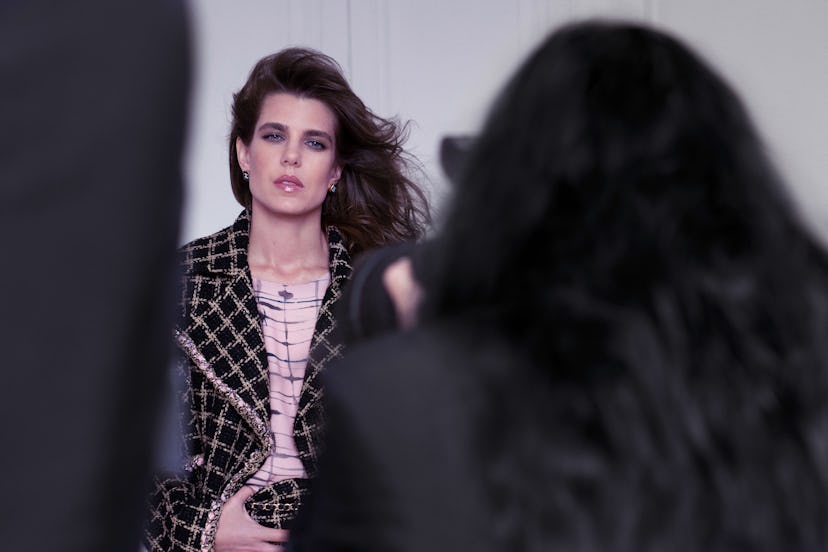 Charlotte Casiraghi posing in front of a photographer as Chanel's newest ambassador