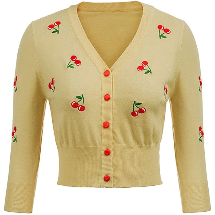 Cropped cardigan with cherry print