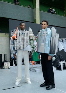 Two Louis Vuitton models backstage