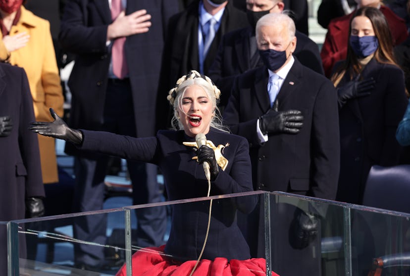 Lady Gaga sings before Joe Biden.