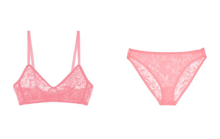 Bubblegum pink lace bralette and briefs from Araks