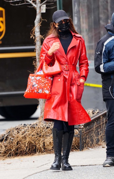 Irina Shayk Red Leather Trench Coat - America Jackets