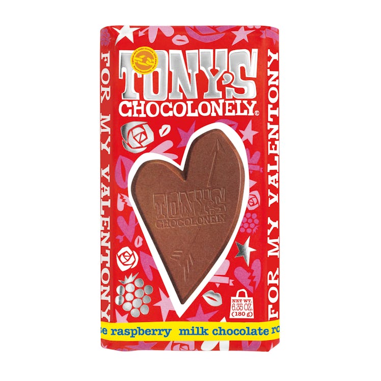 A Tony’s Chocolonely Raspberry Rose Bar