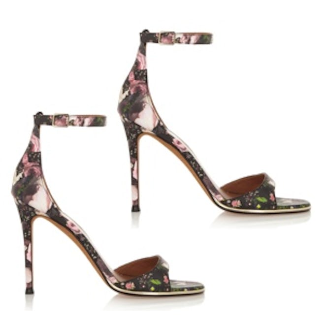 Floral-Print Leather Sandals