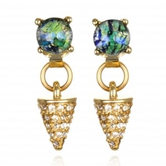 Green Opal And Crystal Spike Drop Earrings