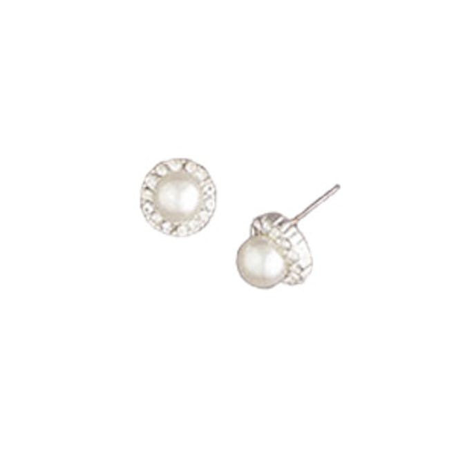 Pearl Button Earrings with Pave Crystals