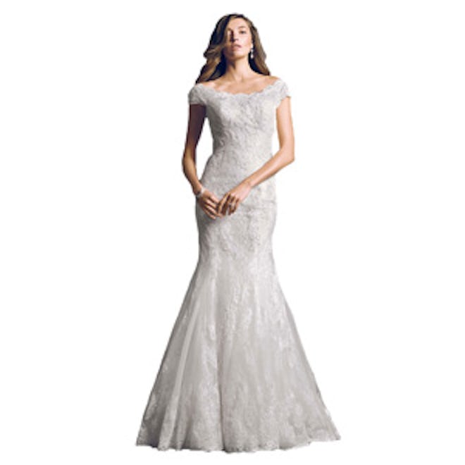 Oleg Cassini Off the Shoulder Chantilly Lace Trumpet Gown