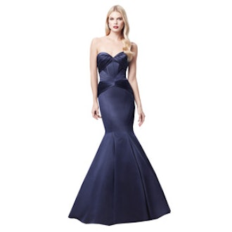 Truly Zac Posen Long Strapless Satin Fit and Flare Dress