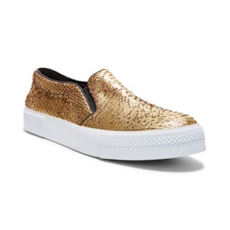 TNYC Slip-Ons In Gold Leather