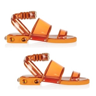 Orange Plastic and Leather Flat Sandals