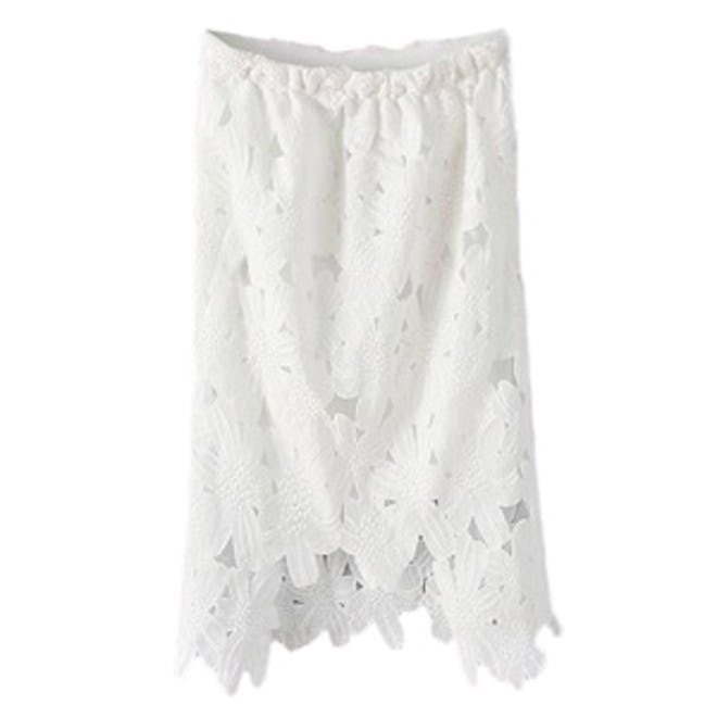 Lace Asymmetric White Skirt