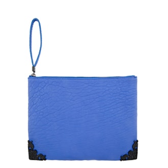 Carved Blue Leather Clutch