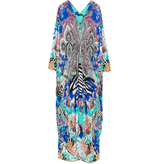 Zebra Paisley Printed Silk Crepe Kaftan