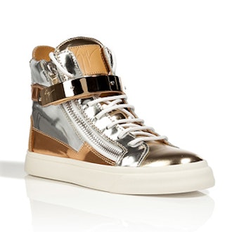 Metallic Leather High-Top Sneakers With Zipper Detail