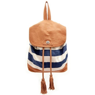 Leather & Striped Canvas Backpack
