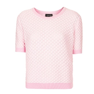 Pink Textured Short-Sleeved Sweater