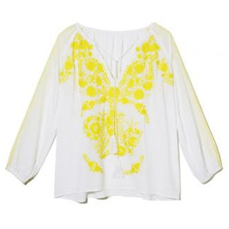 White and Yellow Embroidered Blouse