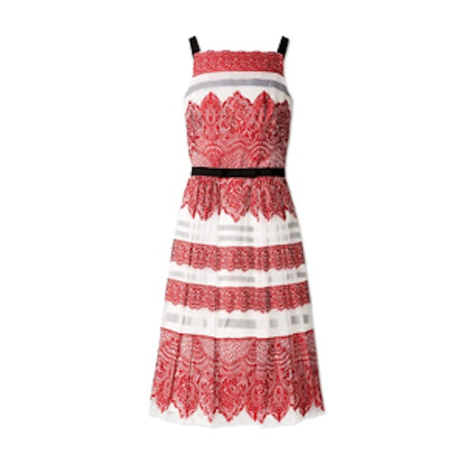 Lace Stripe Jacquard Cocktail Dress