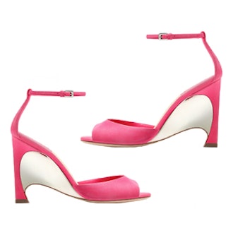 Fluorescent Pink Suede Calfskin Sandal